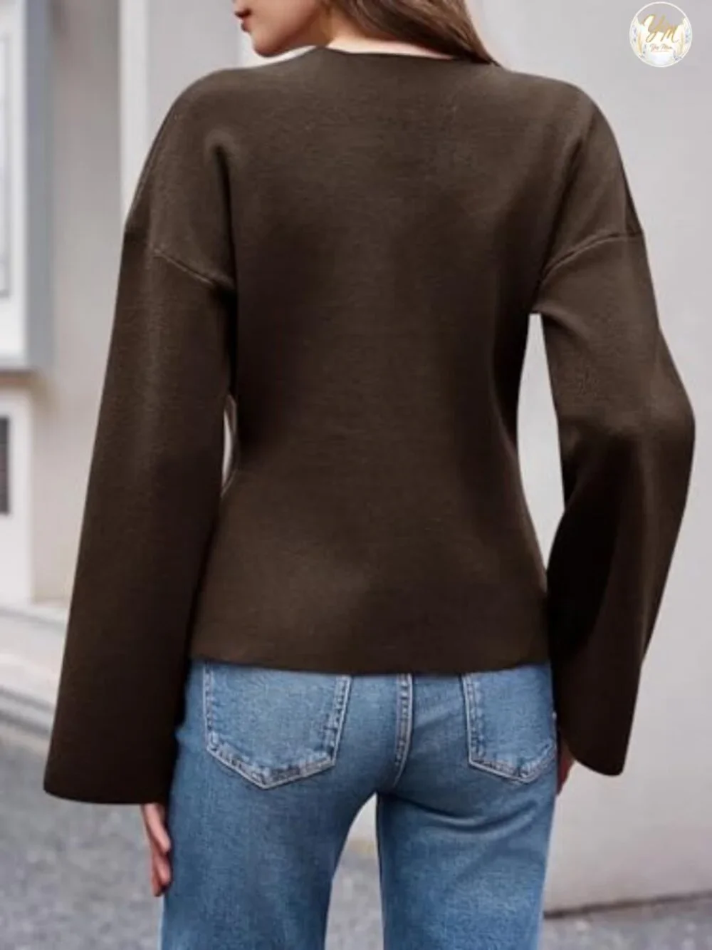 Women's Oversized Double Breasted Knit Cardigan with Bell Sleeves